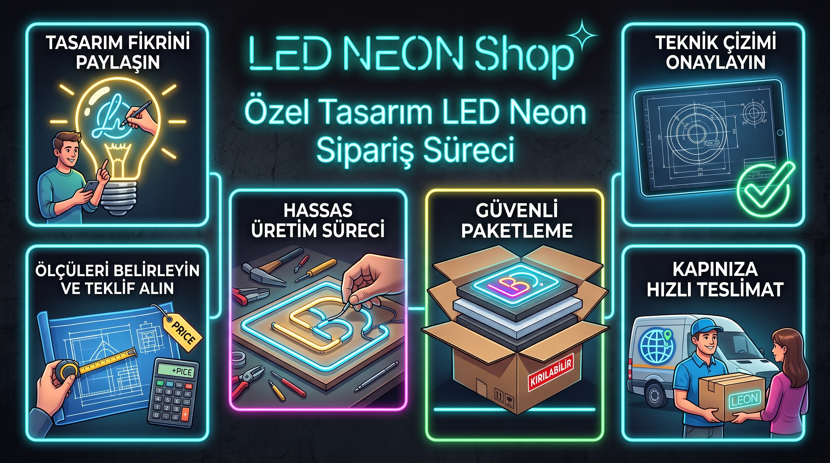 Özel tasarım neon tabela üretim süreci