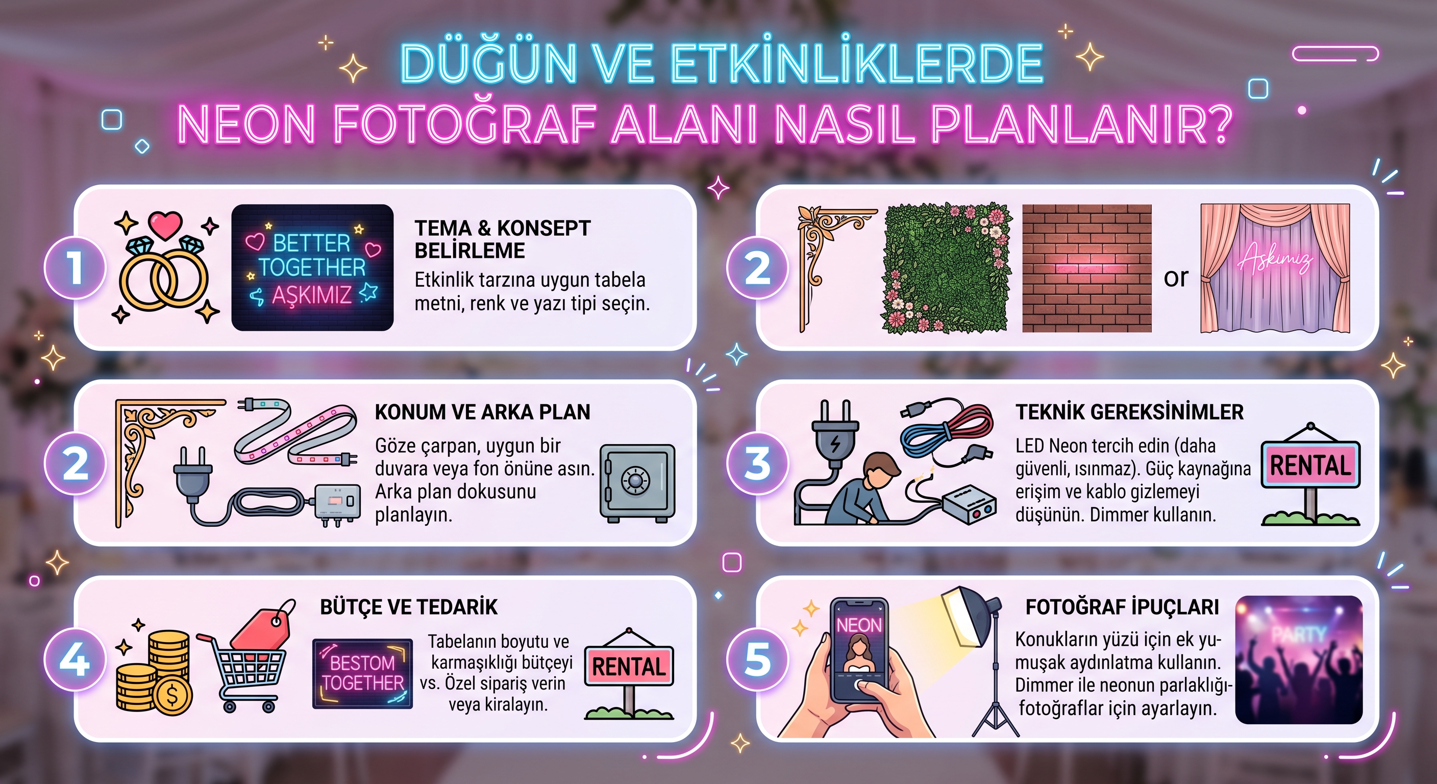 Koyu zeminde BİRLİKTE yazılı neon fotoğraf alanını gösteren temsili etkinlik çizimi