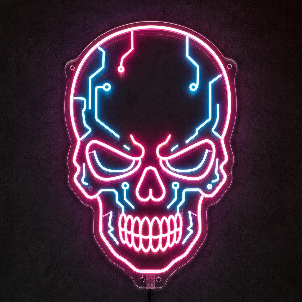 Cyberpunk Kurukafa LED neon tabela