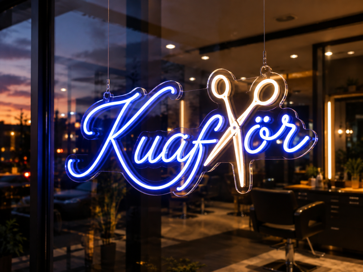 Premium 'Kuaför' Yazılı LED Neon Cam Tabelası LED neon tabela