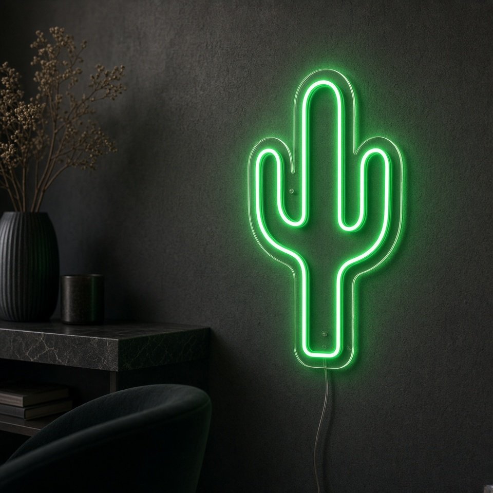 Modern Kaktüs LED Neon Dekoratif Aydınlatma görsel 3
