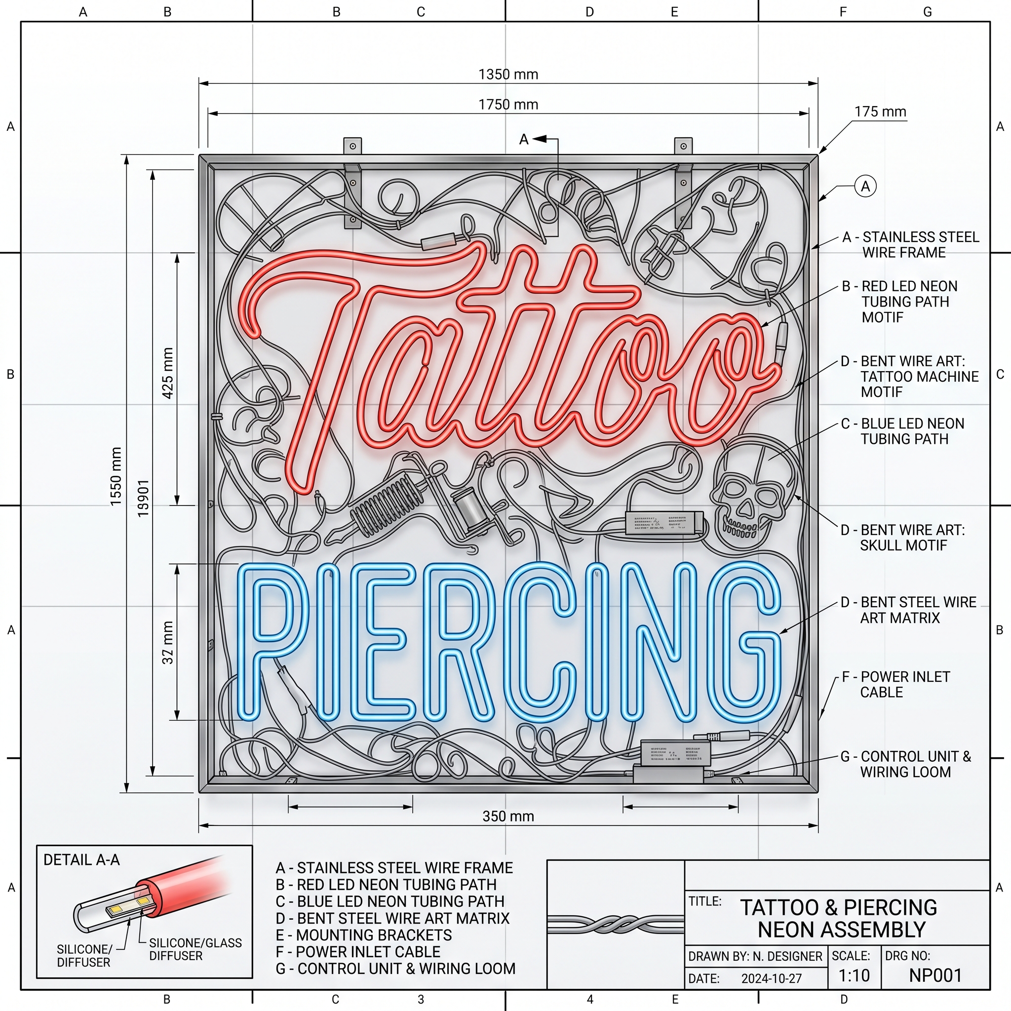 Tattoo & Piercing Neon Tabela görsel 3