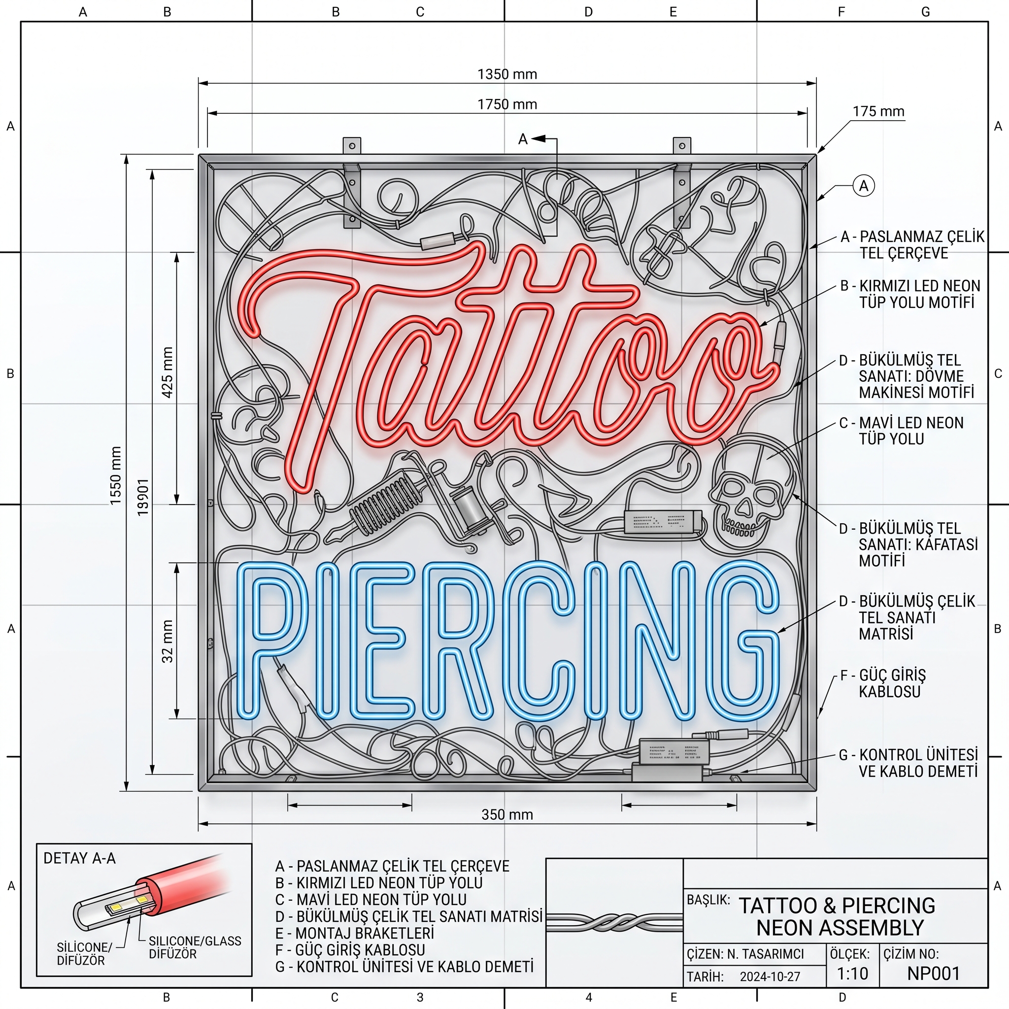 Tattoo & Piercing Neon Tabela görsel 2