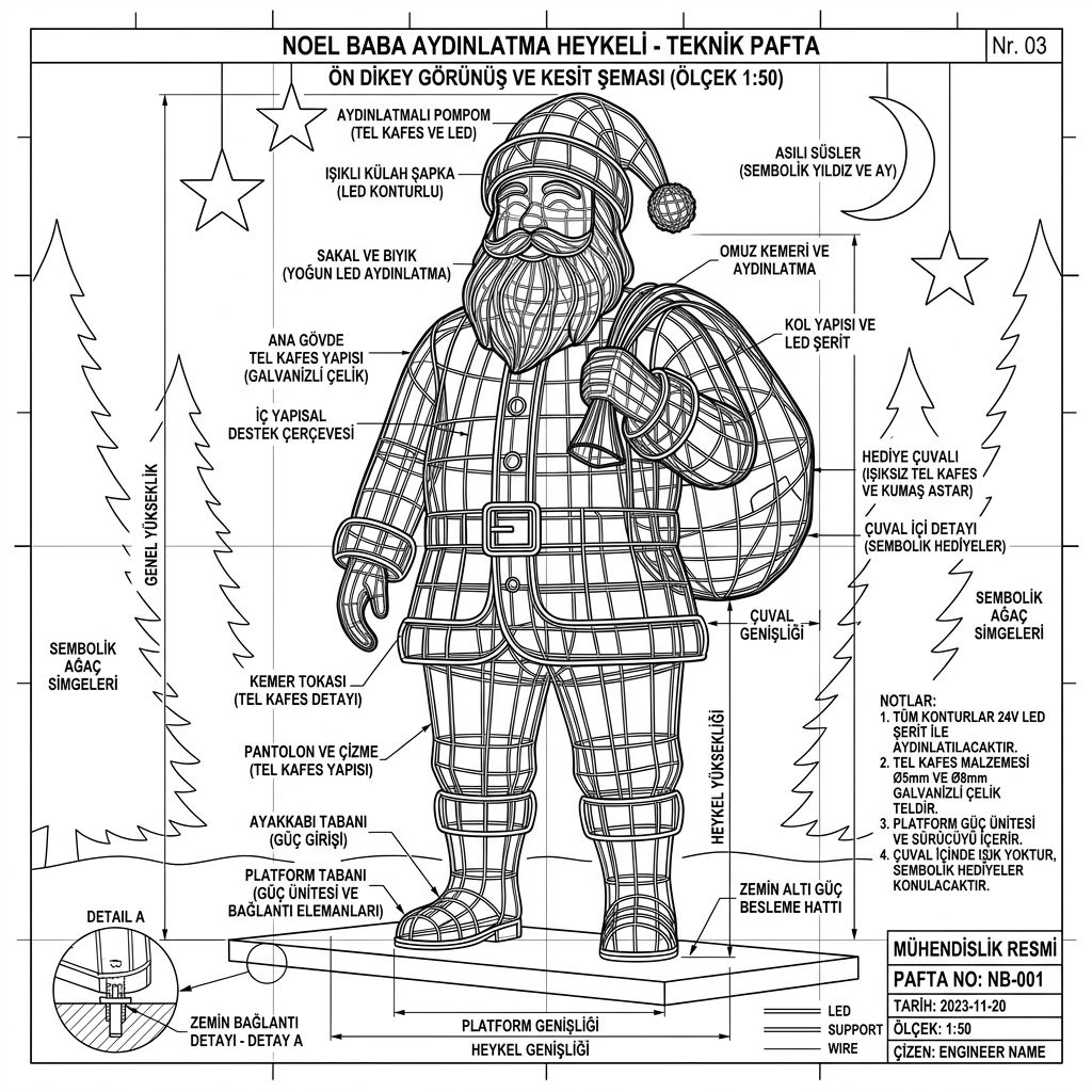 Premium LED Noel Baba Figürlü Neon Alüminyum görsel 3
