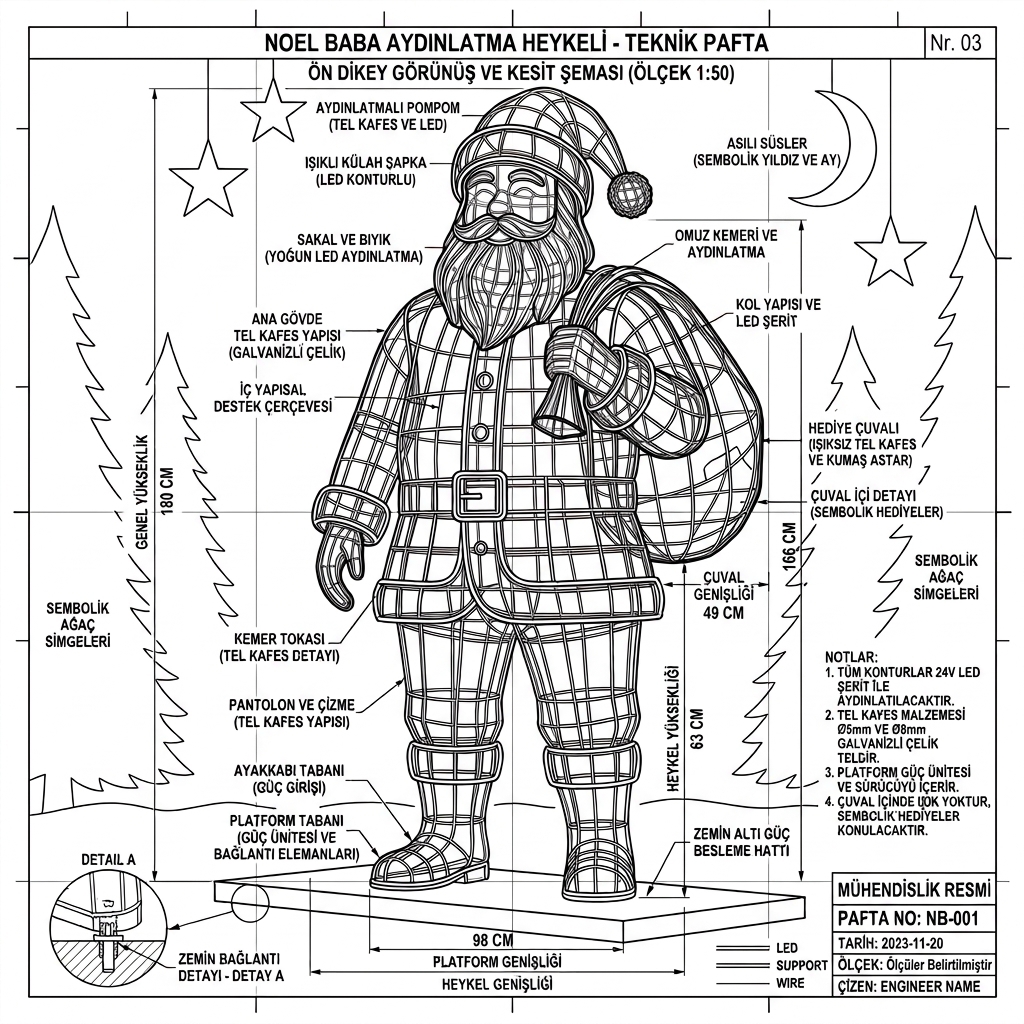 Premium LED Noel Baba Figürlü Neon Alüminyum görsel 5