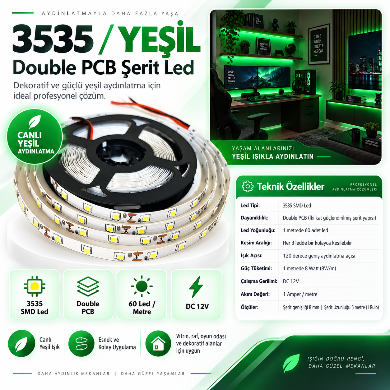 3535 Şerit Led Yeşil