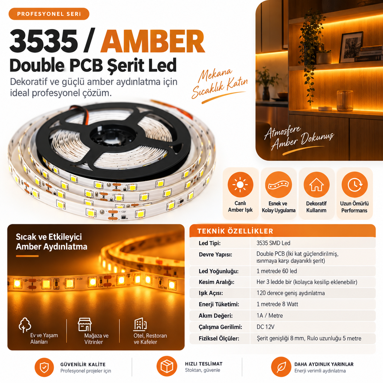 3535 Şerit Led Amber