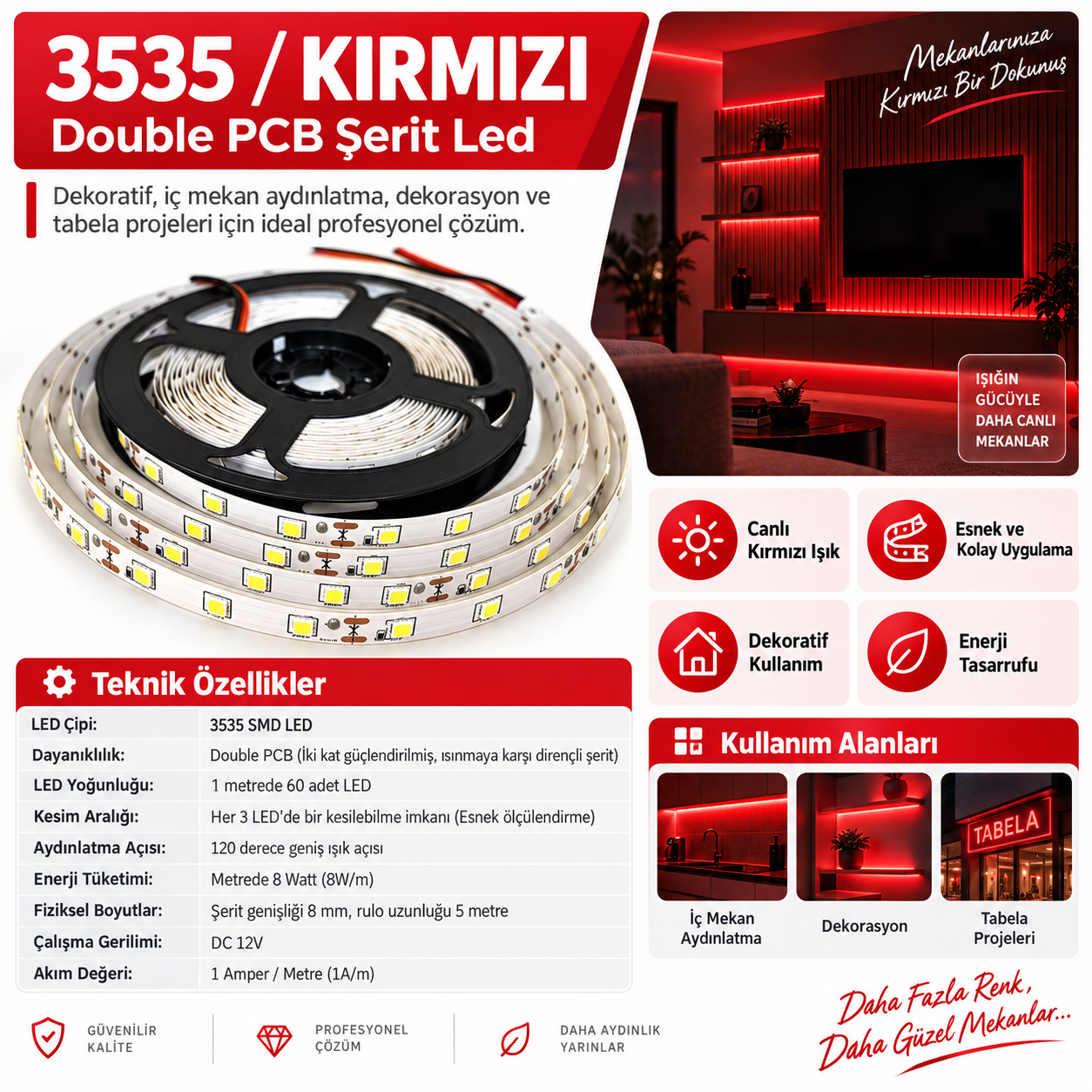 3535 Şerit Led Kırmızı