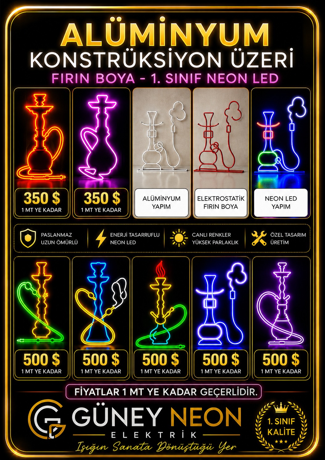 Nargile Figürlü LED Neon Tabela – Kırmızı-Sarı Kontur – Model 01