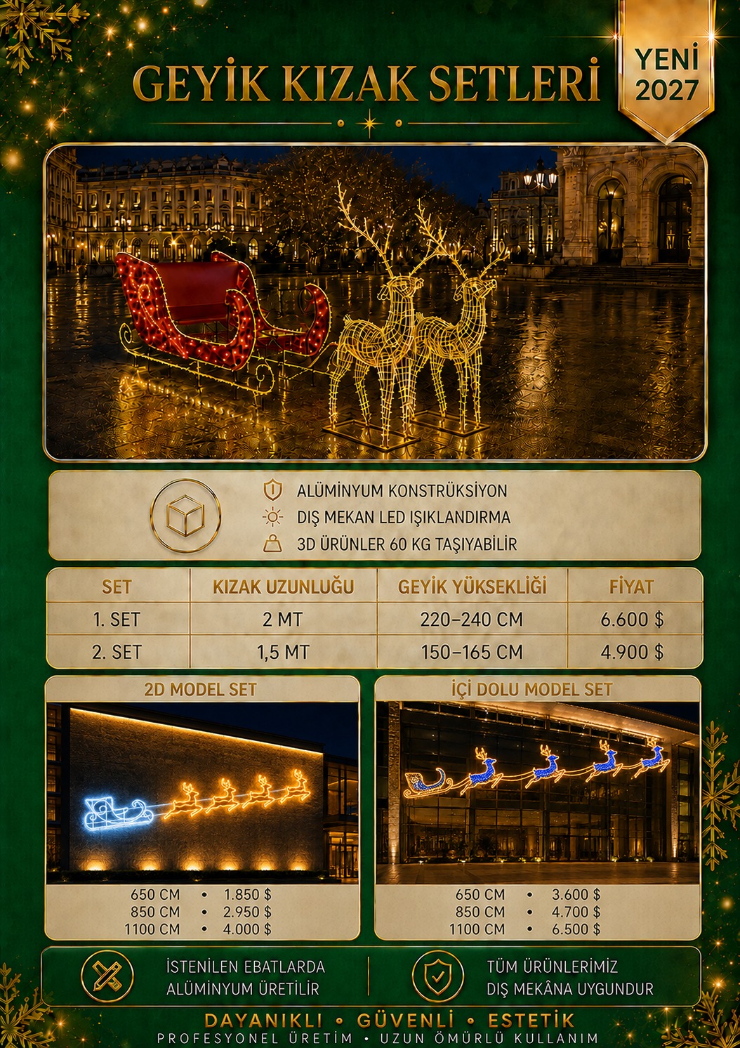 2D LED Geyik ve Kızak Seti – 850 cm